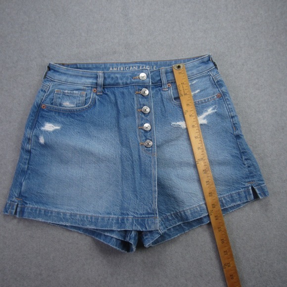 American Eagle Skort Womens Size 8 Blue Button Fly Distressed High Rise Denim - Picture 6 of 14